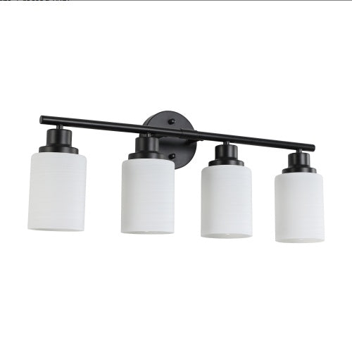 24 Modern 4-Light Vanity Bathroom Mirror Light, Frosted White Glass With Black Iron Frame, Contemporary Wall Sconce For Bedroom, Bathroom, And Dressing Room Bulb Not Included
