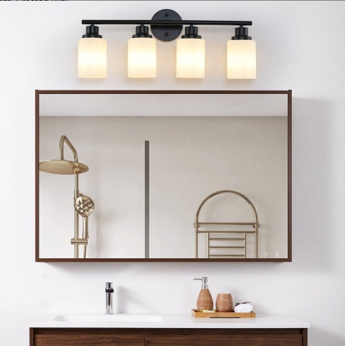 24 Modern 4-Light Vanity Bathroom Mirror Light, Frosted White Glass With Black Iron Frame, Contemporary Wall Sconce For Bedroom, Bathroom, And Dressing Room Bulb Not Included