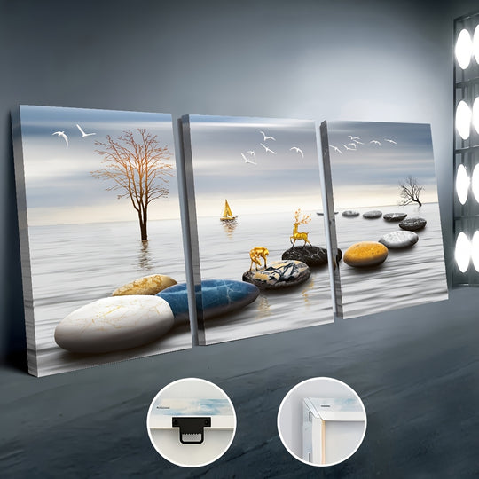 Framed Oil Paintings And Posters, Ready To Hang, Featuring Lakes, Abstract Animals, And Landscapes For Home Decoration, Marble, Wall Art, Room Decor, And Home Wall Decoration. High-definition Printing