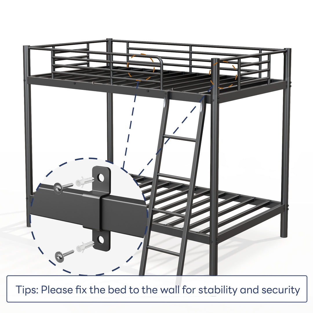 Loft Bunk Bed Twin Over Twin Size With Ladder And Guardrail,Heavy Duty Metal Slats Support No Box Spring Needed Small Space Saving Furniture For Bedroom Dorm,Black