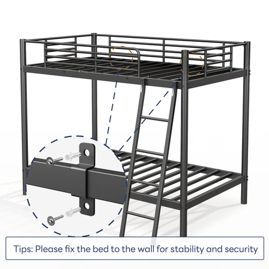 Loft Bunk Bed Twin Over Twin Size With Ladder And Guardrail,Heavy Duty Metal Slats Support No Box Spring Needed Small Space Saving Furniture For Bedroom Dorm,Black