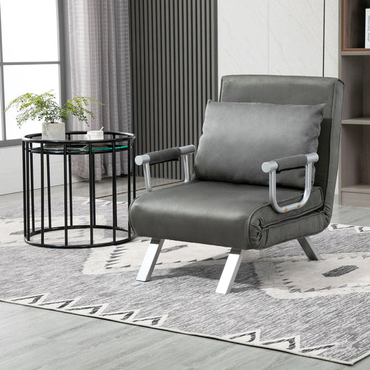 Convertible Sofa Bed 5 Position Folding Sleeper Chair Pillow Steel Frame Dark Grey