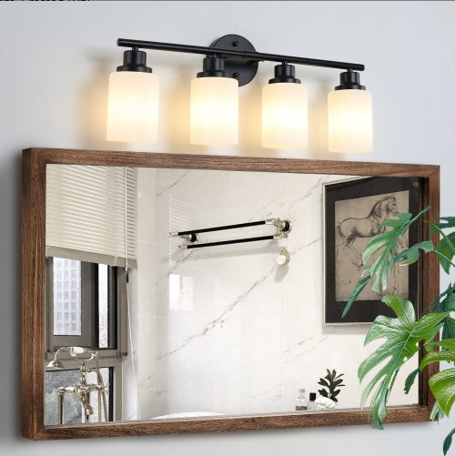 24 Modern 4-Light Vanity Bathroom Mirror Light, Frosted White Glass With Black Iron Frame, Contemporary Wall Sconce For Bedroom, Bathroom, And Dressing Room Bulb Not Included