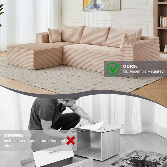 L-Shaped Compression Sofa Bed, Convertible Sectional Sofa With Pillow Back Support - Foldable Floor Couch Lounger, Corduroy Fabric Futon Sleeper For Living Room, Bedroom, Game Room NO TEMU