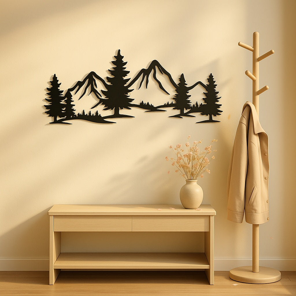 Rustic Metallic Wall Art,Evergreen Forest Mountain Design,Great For Child's Room