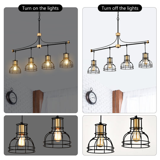 Dining Room Light Fixture Chandelier Over Table, 40-Inch Hanging For Farmhouse Linear Chandeliers,4-Light Kitchen Island Lighting,Matte Black And Matte Gold Ceiling Chandelier,with Metal Lampshade