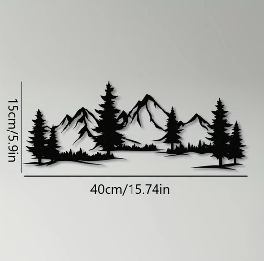 Rustic Metallic Wall Art,Evergreen Forest Mountain Design,Great For Child's Room