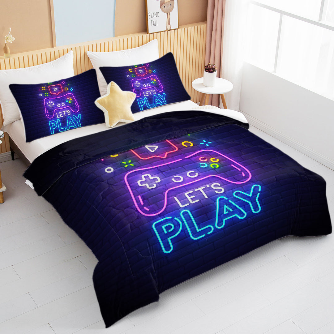 3 Pieces Neon Game Pattern Comforter Set Ultra Soft Bedding Set