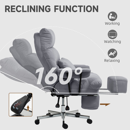 Executive Office Chair With Lumbar Support, Footrest, High Back Reclining Overstuffed Desk Chair With, Gray
