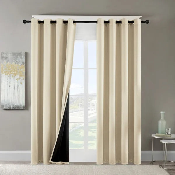 Polyester Grommets Thermal Insulated With Coated Lining 52 In. W X 84 In. L Indoor Blackout Curtains Set Of 2