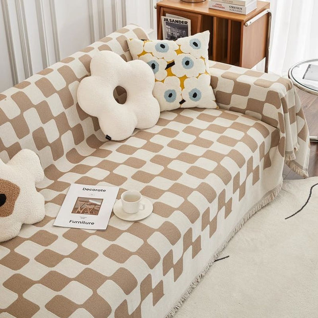 Chessboard Plaid Sofa Towel