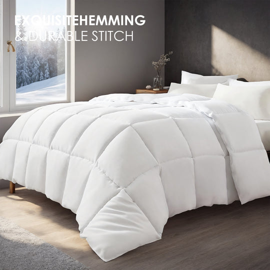 White Oversized Checkered Quilted Plump Duvet Luxury Hotel-grade Comfort For Bedrooms And