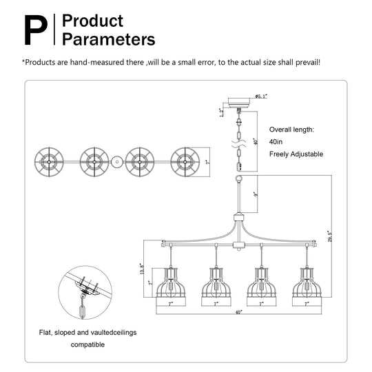 Dining Room Light Fixture Chandelier Over Table, 40-Inch Hanging For Farmhouse Linear Chandeliers,4-Light Kitchen Island Lighting,Matte Black And Matte Gold Ceiling Chandelier,with Metal Lampshade