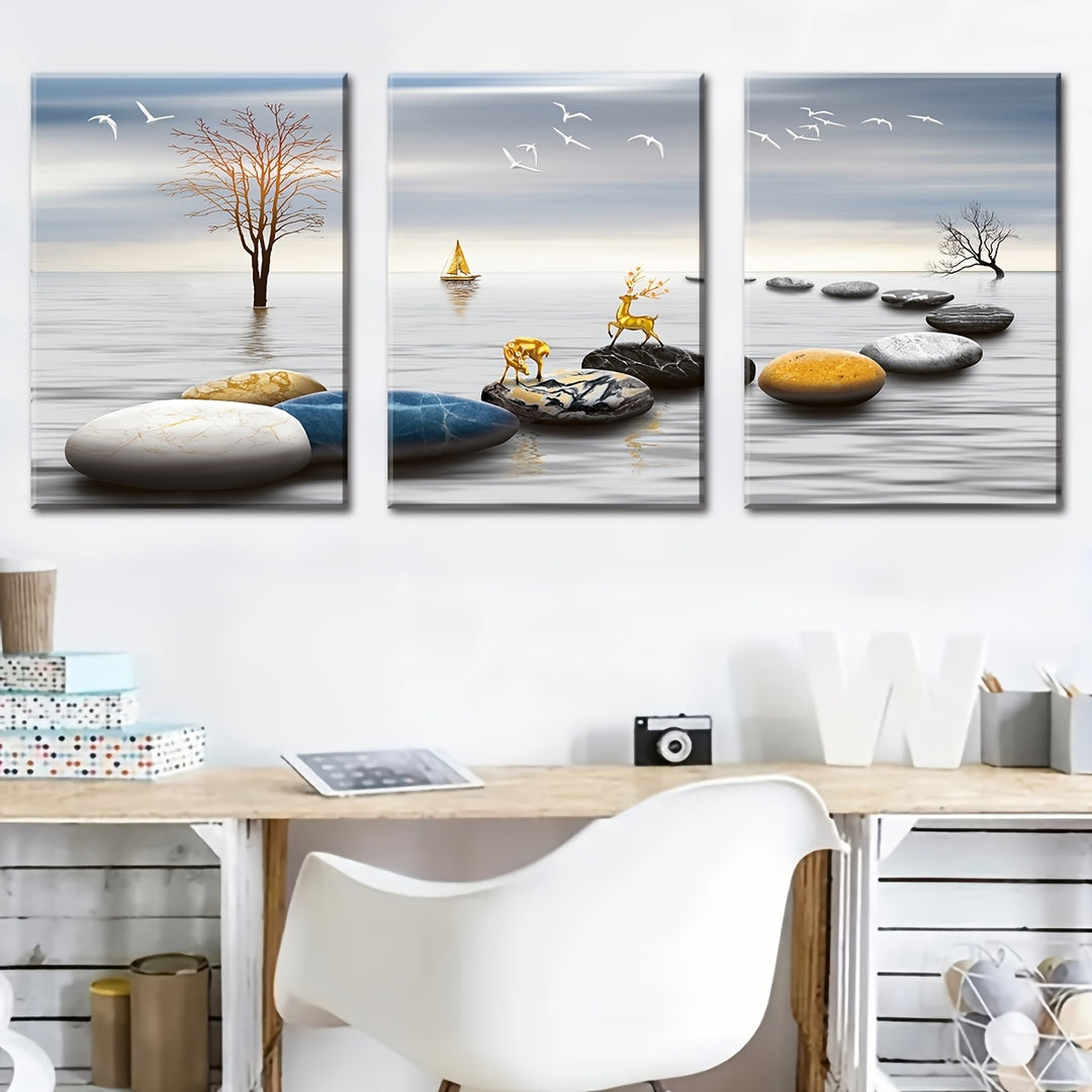 Framed Oil Paintings And Posters, Ready To Hang, Featuring Lakes, Abstract Animals, And Landscapes For Home Decoration, Marble, Wall Art, Room Decor, And Home Wall Decoration. High-definition Printing