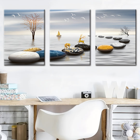 Framed Oil Paintings And Posters, Ready To Hang, Featuring Lakes, Abstract Animals, And Landscapes For Home Decoration, Marble, Wall Art, Room Decor, And Home Wall Decoration. High-definition Printing