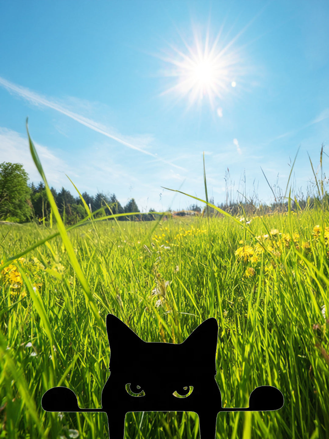 Elegant Iron Art Silhouette Black Metal Peeping Cat Sculpture, Lawn And Yard