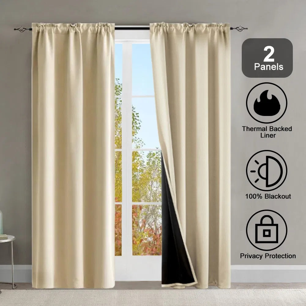 Rod Pocket Thermal Insulated With Coated Lining 52 In. W X 63 In. L Indoor Blackout Curtains Set Of 2