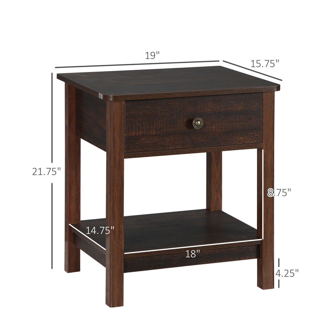 Dark Brown Nightstand With Drawer And Shelves Compact Design For Small Spaces Bedroom Furniture