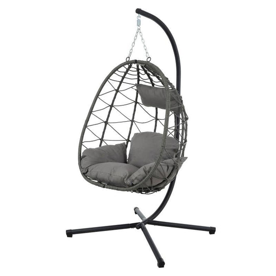 Indoor And Outdoor Swing Chair With Stand, Patio Wicker Hanging Egg Chair, Hanging Basket Chair Suitable For Bedroom, Living Room And Balcony