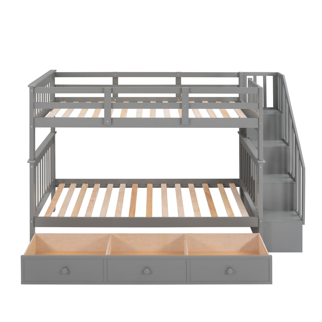 Stairway Twin-Over-Twin Bunk Bed With 3 Drawers - Gray