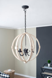 6 - Light Wood Chandelier With Adjustable Chain For Home