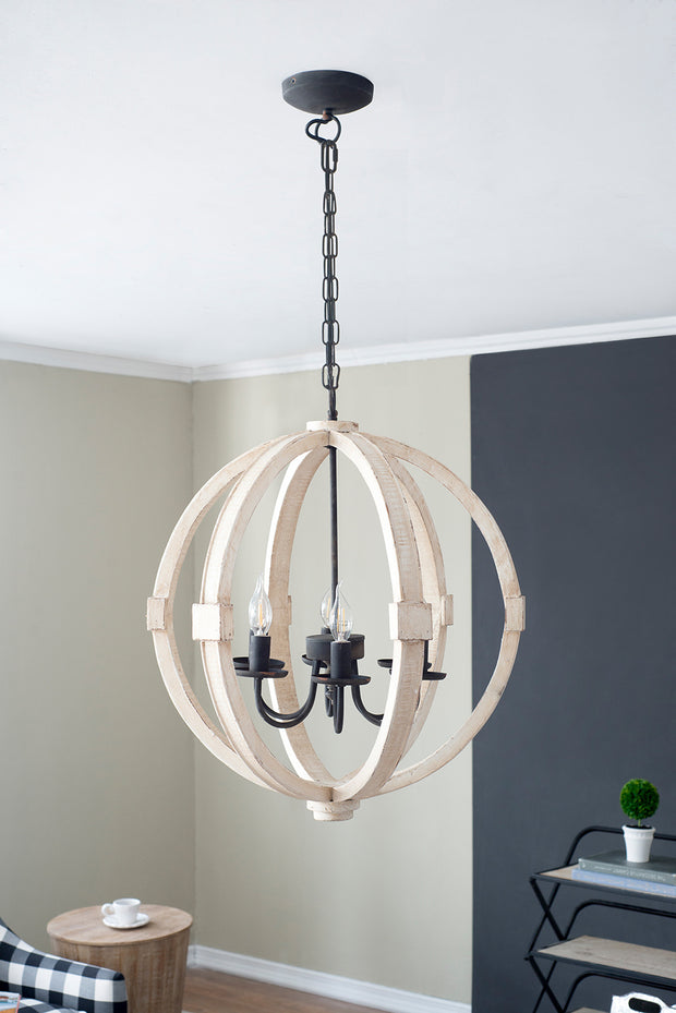 6 - Light Wood Chandelier With Adjustable Chain For Home