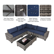 7-Piece Outdoor Patio Furniture Sets, All-Weather Wicker Rattan Sectional Sofa, Modern Two Glass Coffee Table And Washable Seat Cushion