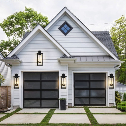 26H 1ps Modern Outdoor Wall Lanterns With Black Metal Frame And Clear Glass, 4 E12 Bulb Socket, Weatherproof Wall Sconces For Porch, Garden, Patio No Bulbs