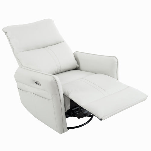 270 Power Swivel Rocker Recliner Chair, PU Leather Electric Glider Reclining Sofa With USB Ports, Power Swivel Glider, Rocking Chair,Nursery Recliners For Living Room Bedroom  Light Gray  270Swivel