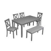 6 Piece Kitchen Dining Set, Rectangular Wooden Dining Table