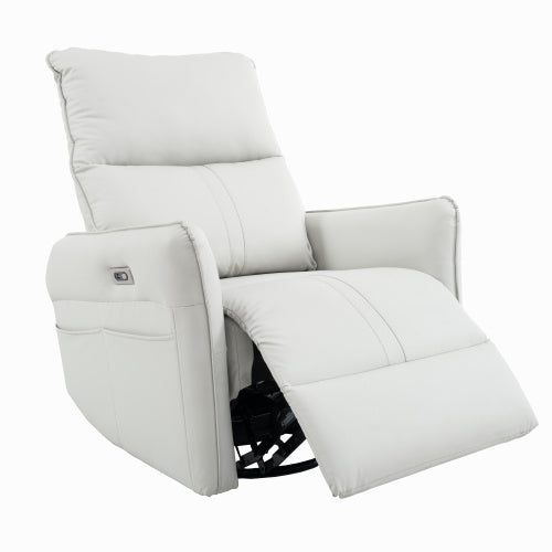 270 Power Swivel Rocker Recliner Chair, PU Leather Electric Glider Reclining Sofa With USB Ports, Power Swivel Glider, Rocking Chair,Nursery Recliners For Living Room Bedroom  Light Gray  270Swivel