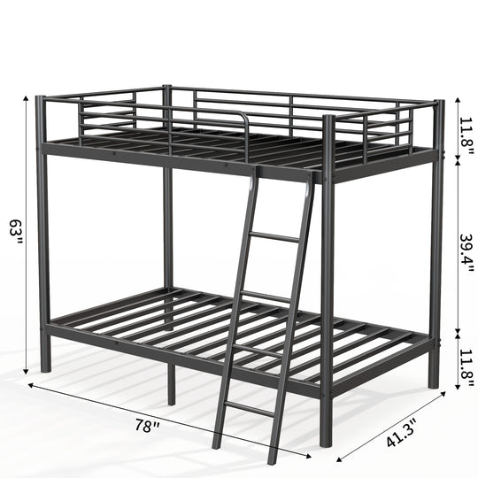 Loft Bunk Bed Twin Over Twin Size With Ladder And Guardrail,Heavy Duty Metal Slats Support No Box Spring Needed Small Space Saving Furniture For Bedroom Dorm,Black