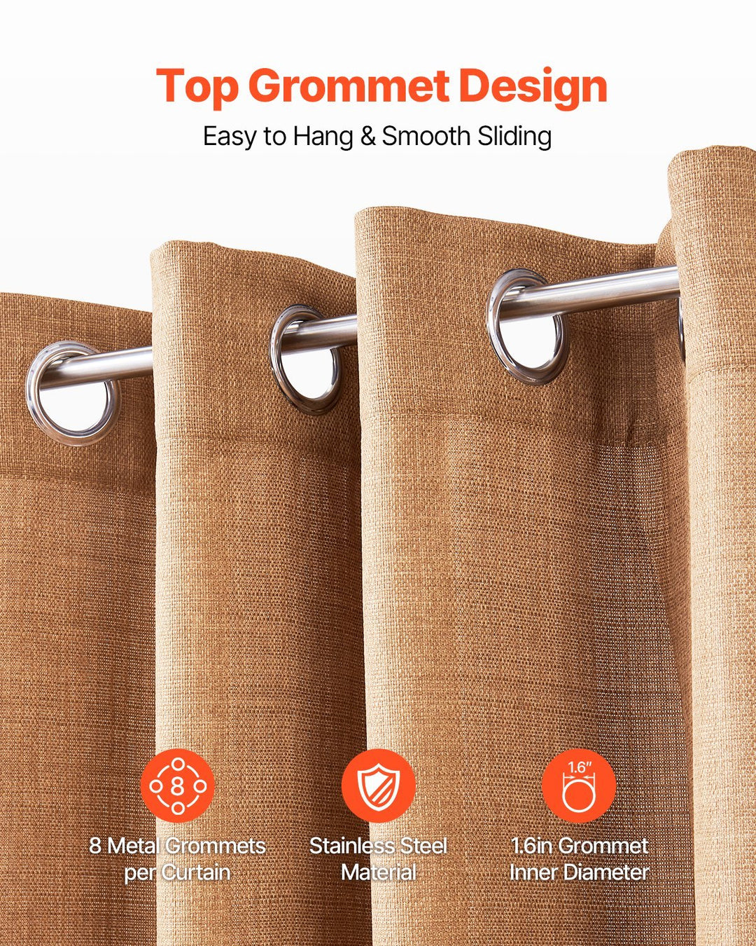 Natural Linen Curtains 52 X 84 Inch 2 Panels Set Grommet Light Filtering Thick