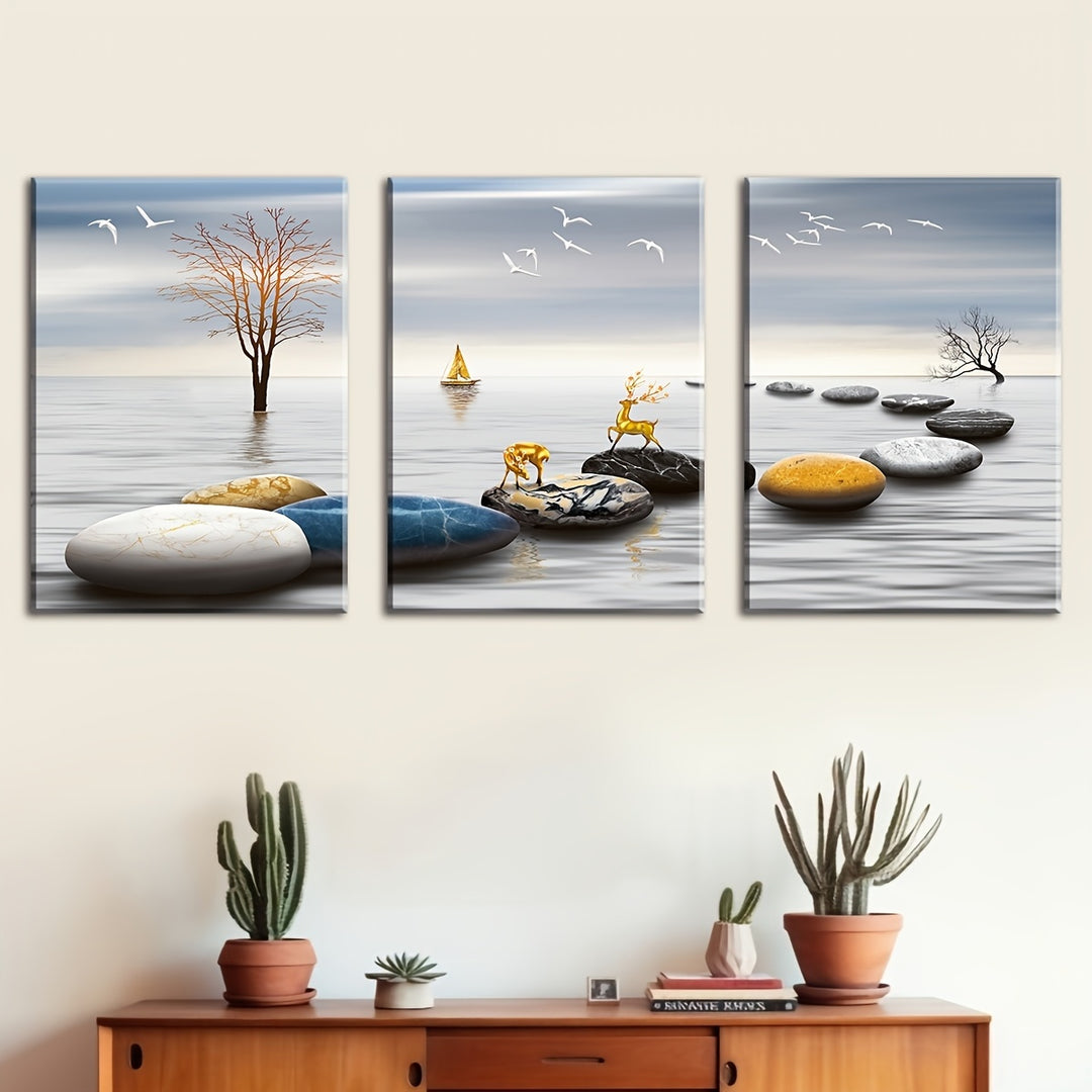 Framed Oil Paintings And Posters, Ready To Hang, Featuring Lakes, Abstract Animals, And Landscapes For Home Decoration, Marble, Wall Art, Room Decor, And Home Wall Decoration. High-definition Printing