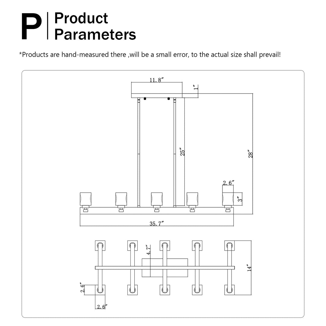 Chandelier For Dining Room, 10-Light Black Farmhouse Linear Pendant Light Fixture, Modern Crystal Hanging Lighting Chandelier For Kitchen Island, Bar, Long Table, G9 Bulb