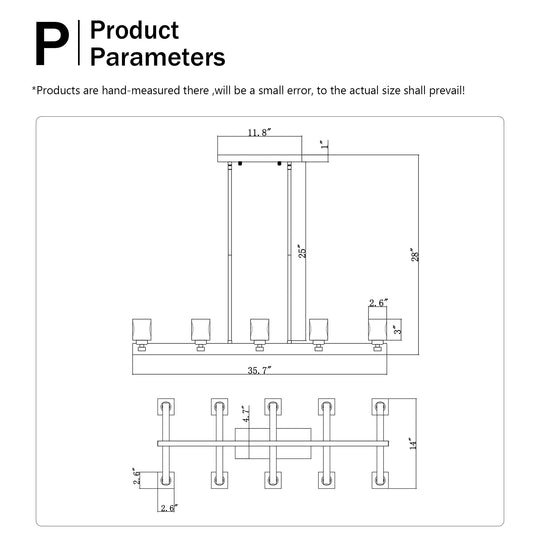 Chandelier For Dining Room, 10-Light Black Farmhouse Linear Pendant Light Fixture, Modern Crystal Hanging Lighting Chandelier For Kitchen Island, Bar, Long Table, G9 Bulb