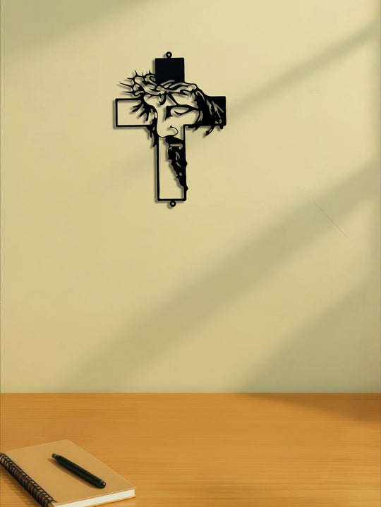 Metal Cross Sign Wall Art Weatherproof Powder-Coated Wrought Iron Cross
