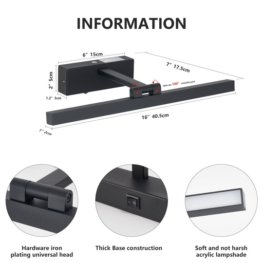 16inch Black Bathroom Light Fixtures Over Mirror Modern Dimmable LED Vanity Light For Bathroom Wall Lighting