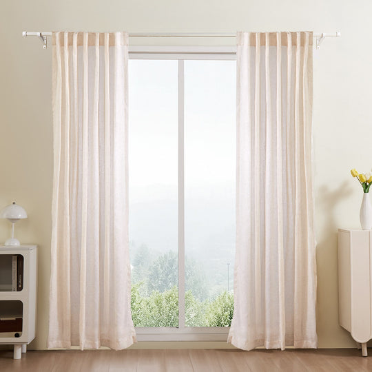 Natural Linen Curtains 52 X 84 Inch 2 Panels Set Semi Sheer Light Filtering