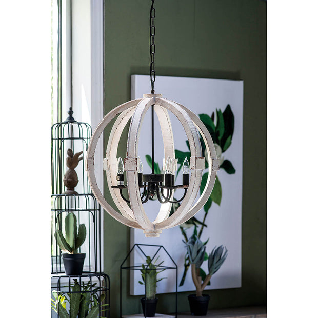 6 - Light Wood Chandelier With Adjustable Chain For Home