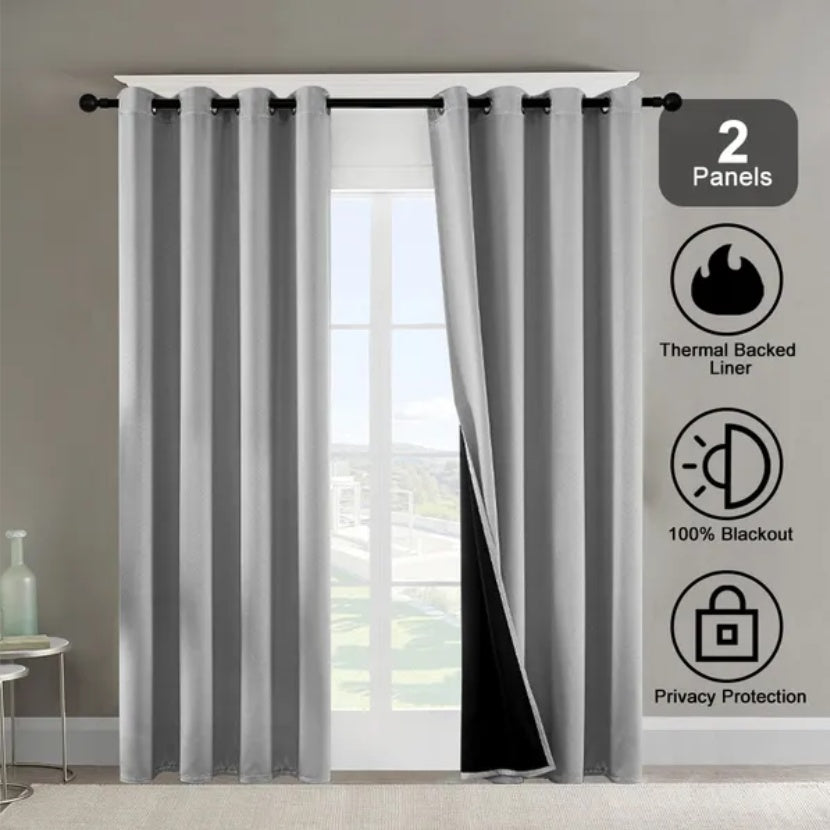 Polyester Grommets Thermal Insulated With Coated Lining 52 In. W X 84 In. L Indoor Blackout Curtains Set Of 2