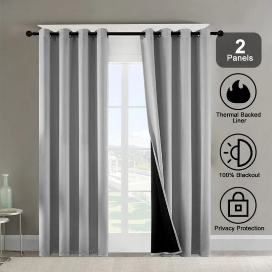 Polyester Grommets Thermal Insulated With Coated Lining 52 In. W X 84 In. L Indoor Blackout Curtains Set Of 2