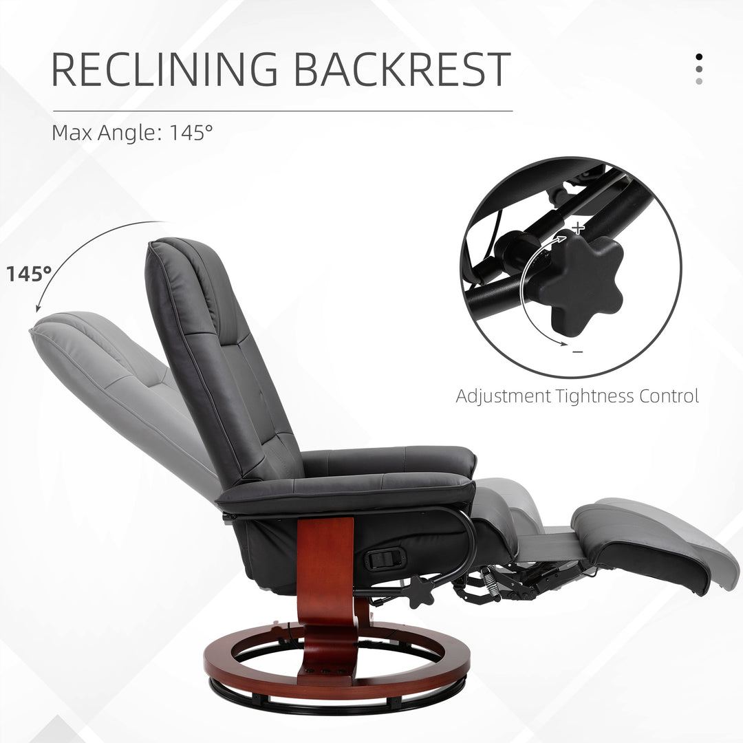Living Room Relaxation Black Faux Leather Swivel Recliner With Adjustable Footrest