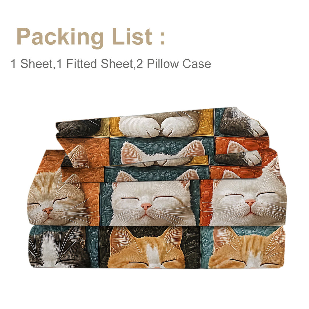 4pcs Cute Cat Cute Pet Series Beds 1 Bed Sheet 1 Bed Sheet And 2 Pillowcases Bedding, Suitable For All Seasons