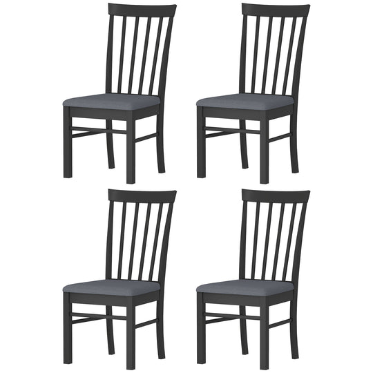 Wooden Dining Chairs Set Of 4, Farmhouse Upholstered Kitchen Chairs With Rubber Wood Frame, Black And Gray