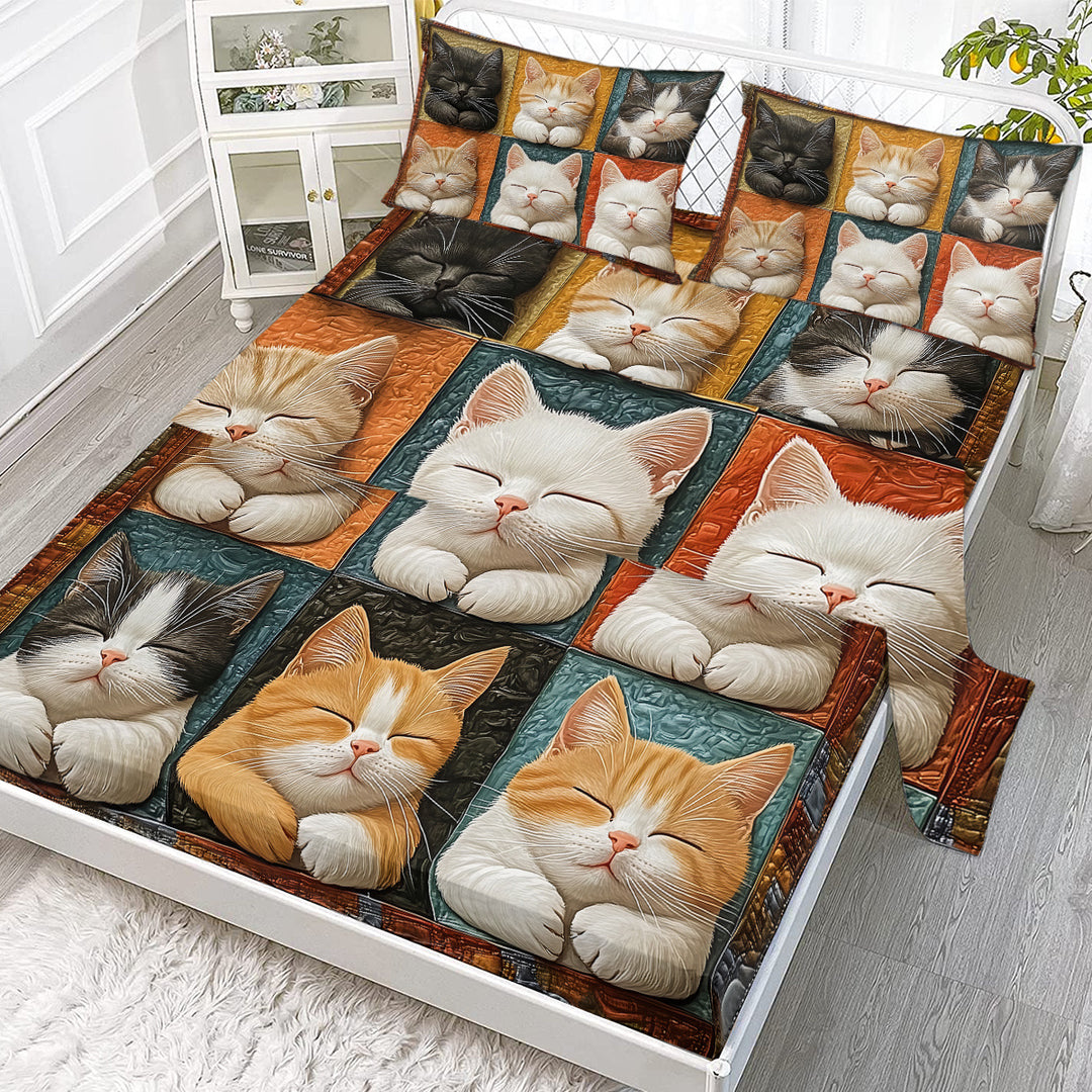 4pcs Cute Cat Cute Pet Series Beds 1 Bed Sheet 1 Bed Sheet And 2 Pillowcases Bedding, Suitable For All Seasons
