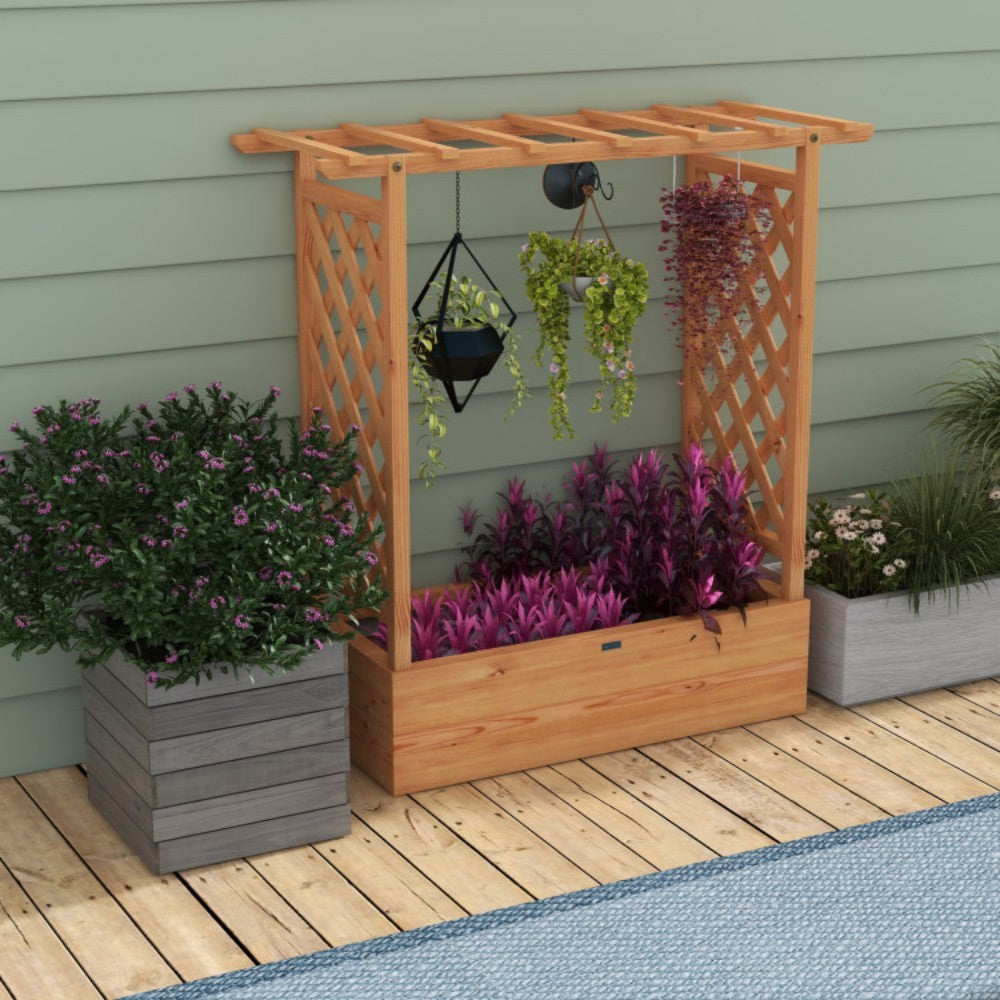 Raised Garden Bed With Trellis Or Climbing Plant And Hanging Roof