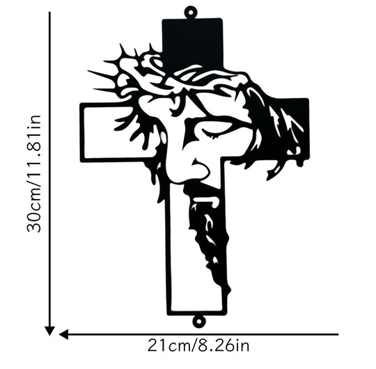 Metal Cross Sign Wall Art Weatherproof Powder-Coated Wrought Iron Cross