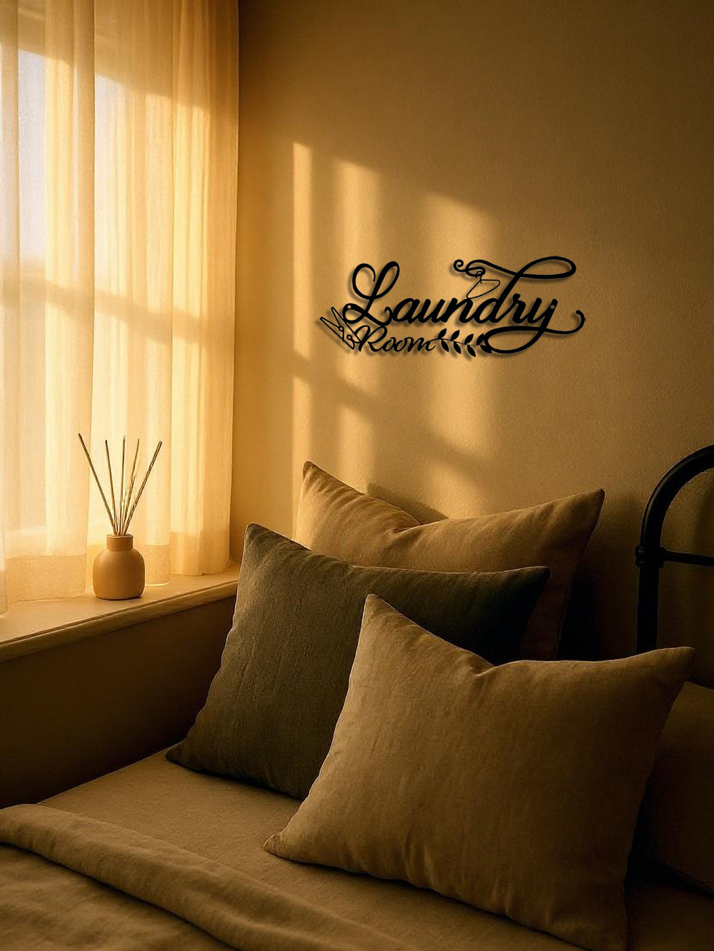 Vintage Metal Wall Sign W Pediment - Laundry, Bar, Cafe Decor,Retro Plaque Art