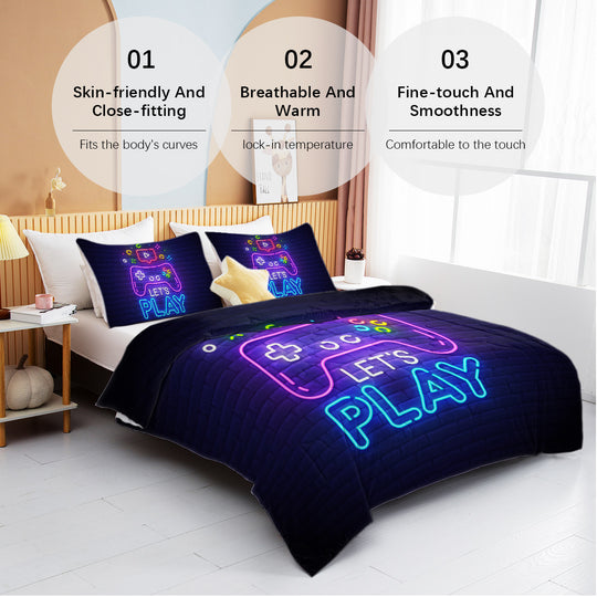 3 Pieces Neon Game Pattern Comforter Set Ultra Soft Bedding Set